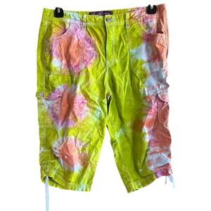 Womens Shorts Size 10 Green Tie Dye Bermuda Hippie Travel Vacation Packable